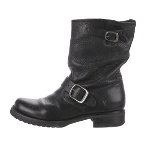 Frye Leather Moto Boots Black, Size 6.5. 2021